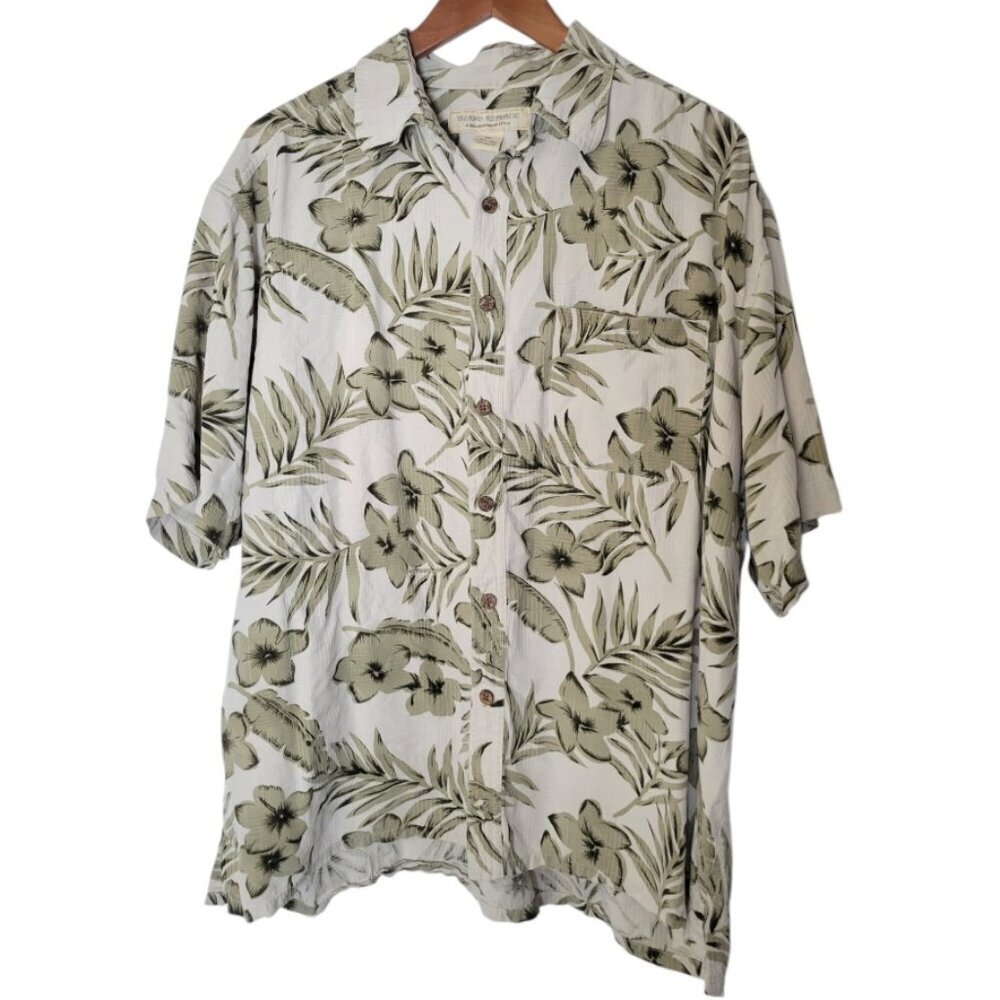 Men's Island Republic Tan Olive Black Floral Camp Shirt Sleeve Button‎ Beach XXL